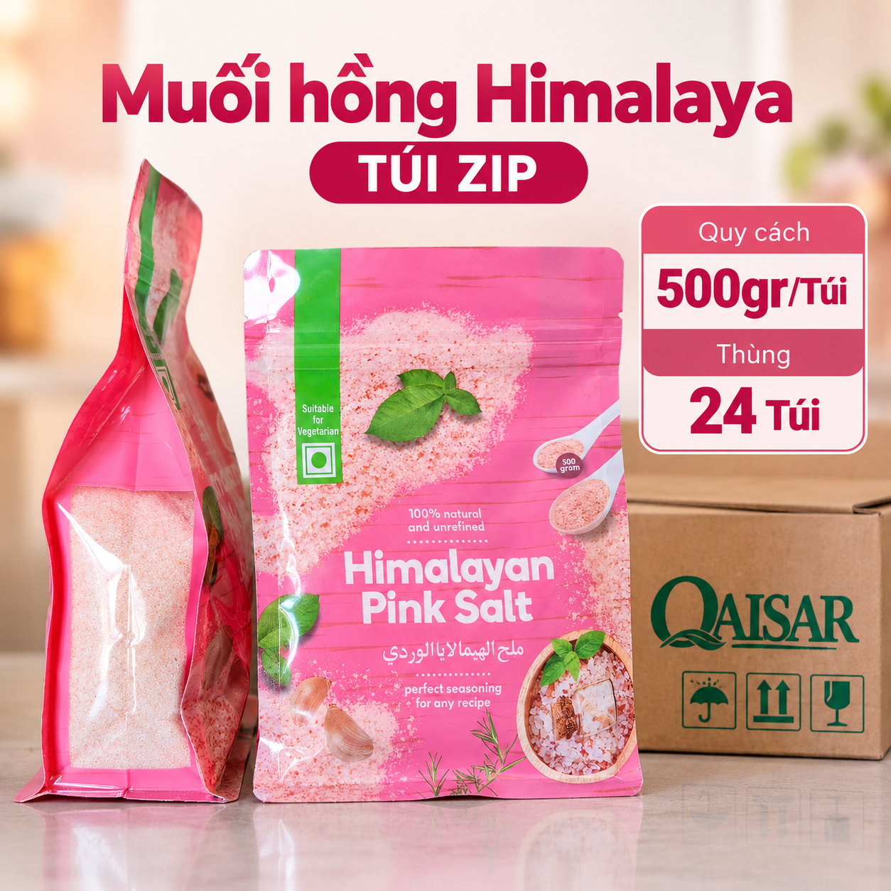 Muối hồng Himalaya túi zip 500g
