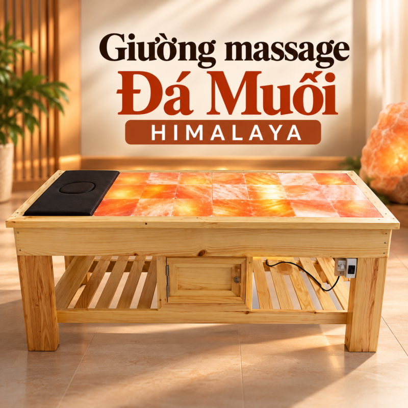 Giường đá muối Himalaya Qaisar có hệ thống đèn gia nhiệt